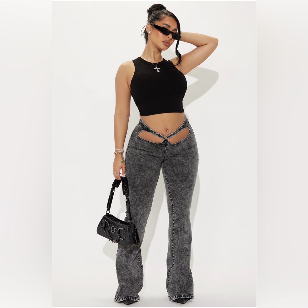Fashion Nova Black and Gray Flare Jeans